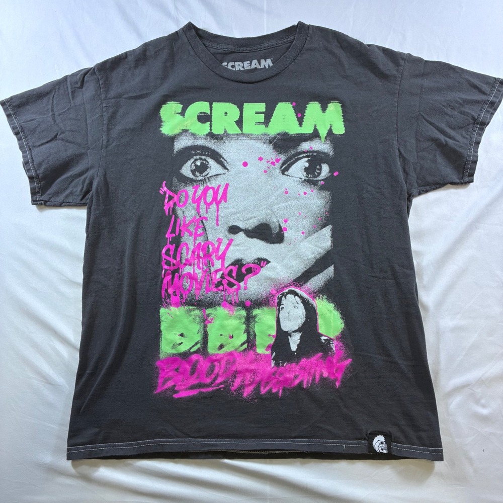 Scream Movie Graphic T-Shirt Bloody Disgusting Pink Green Mens Large